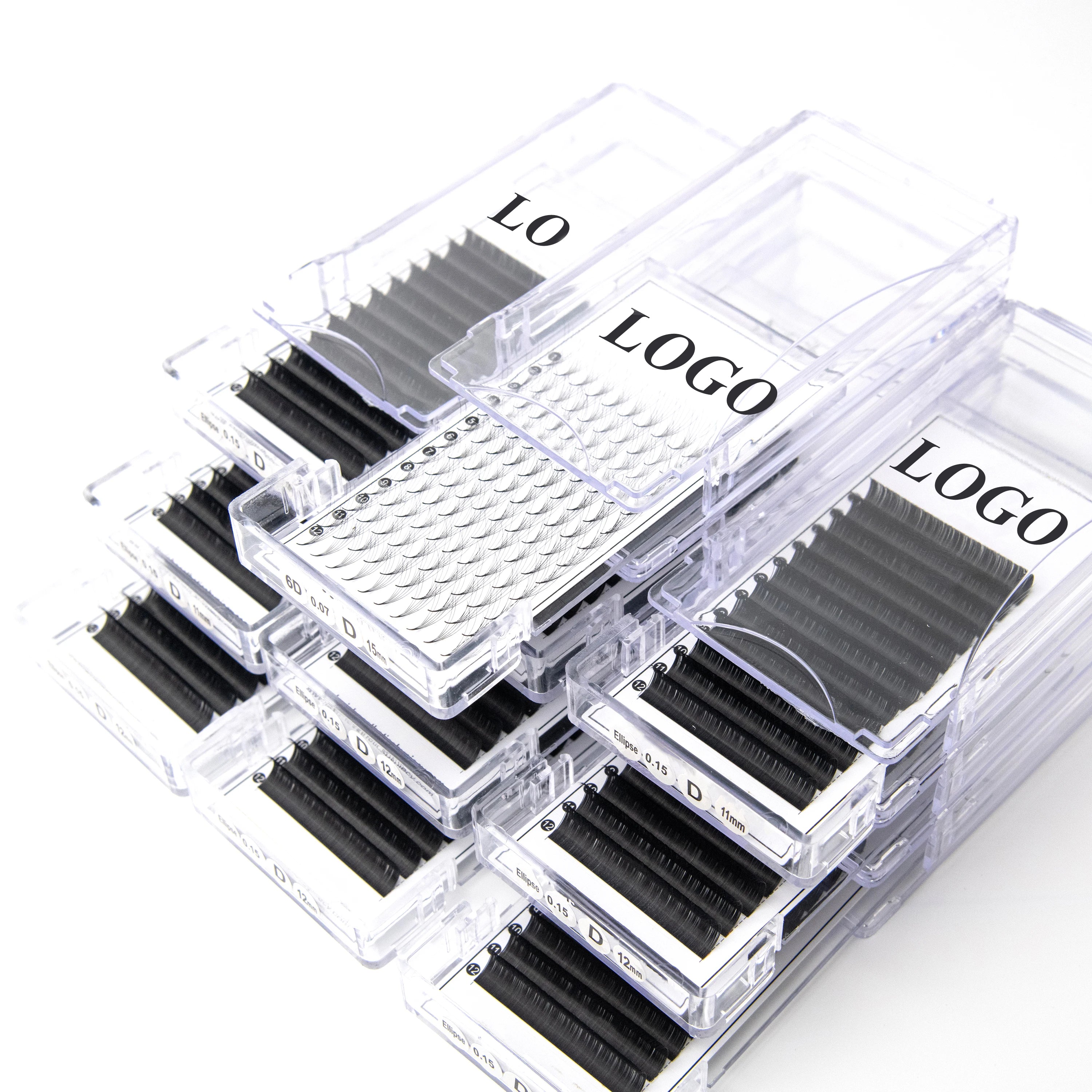 Wholesale 8-17mm Length  Volume Lashes Extensions Trays with C Curl Private Label 0.03 0.05 0.07 CC DD