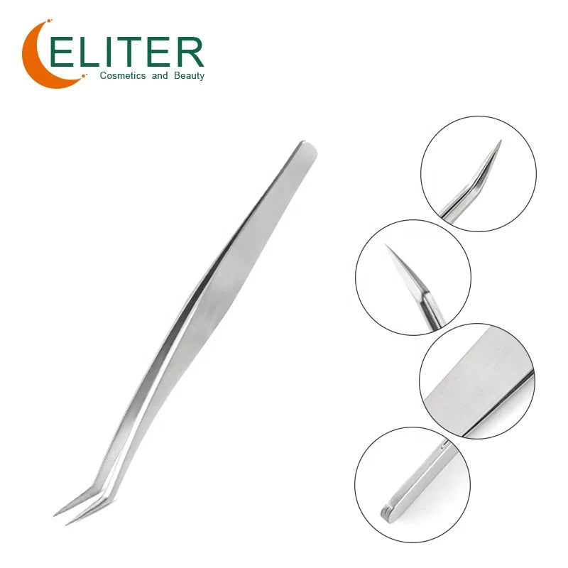 ELITER Top Quality Stainless Steel Volume 45 Degree Custom Tweezers for Eyelash Extension Top Eyelash Extension Tweezer