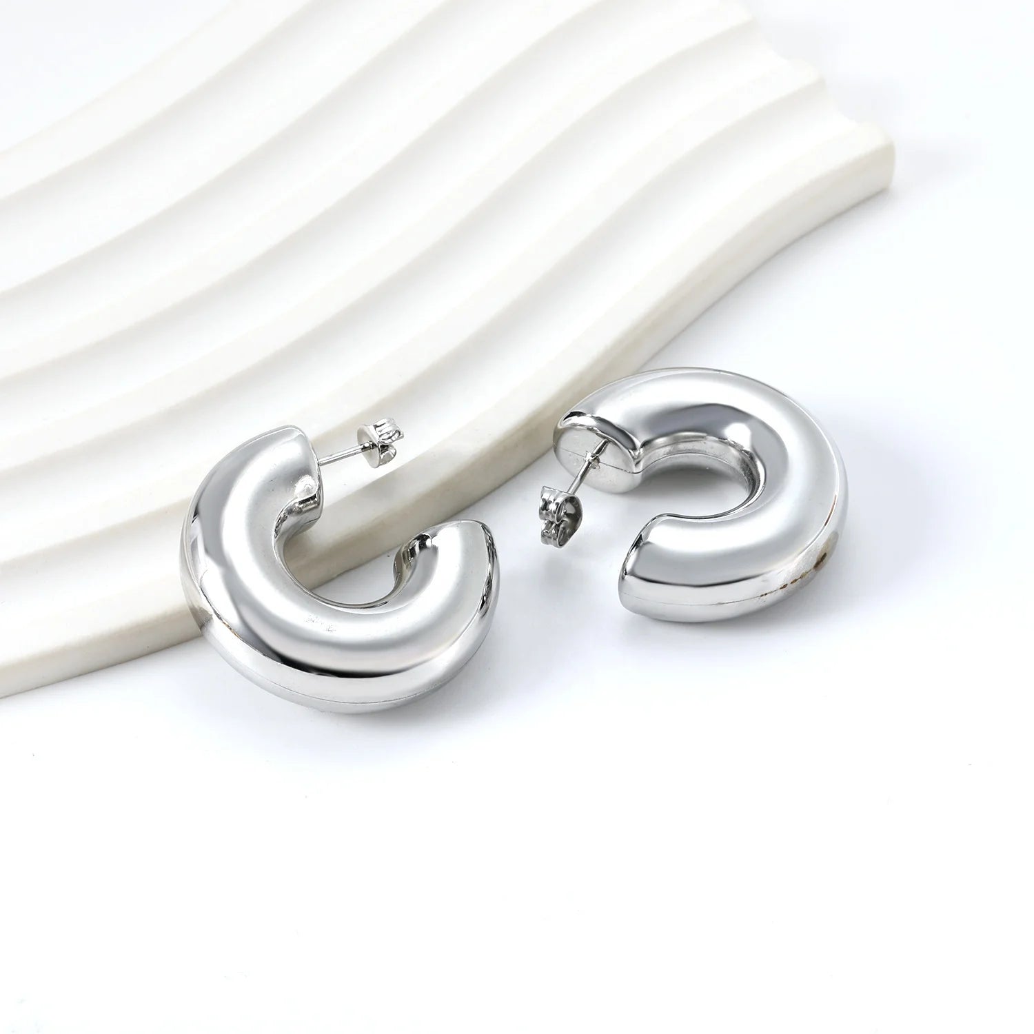 Minimalism Thick C Shaped Statement Studs Earring Hypoallergenic Stainless Steel Chunky Hoops Wholesale Women Earrings