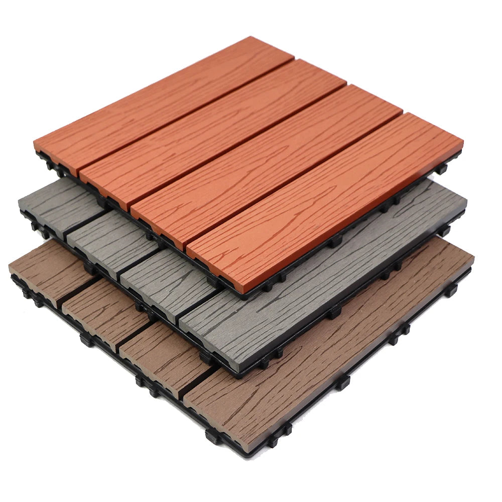 Durable Waterproof WPC Wood Plastic Composite Interlocking Outdoor Decking Tiles with Wood Grain Surface and European Design