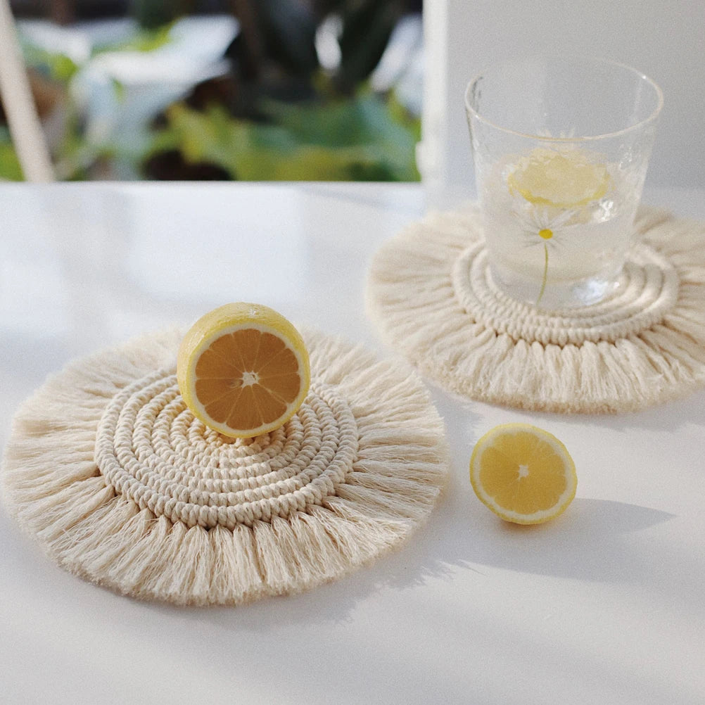 Bestselling Macrame Kit Boho Round Coaster DIY Fringed Edge Anti-Scald Table Mat Handmade Gift for Beginners