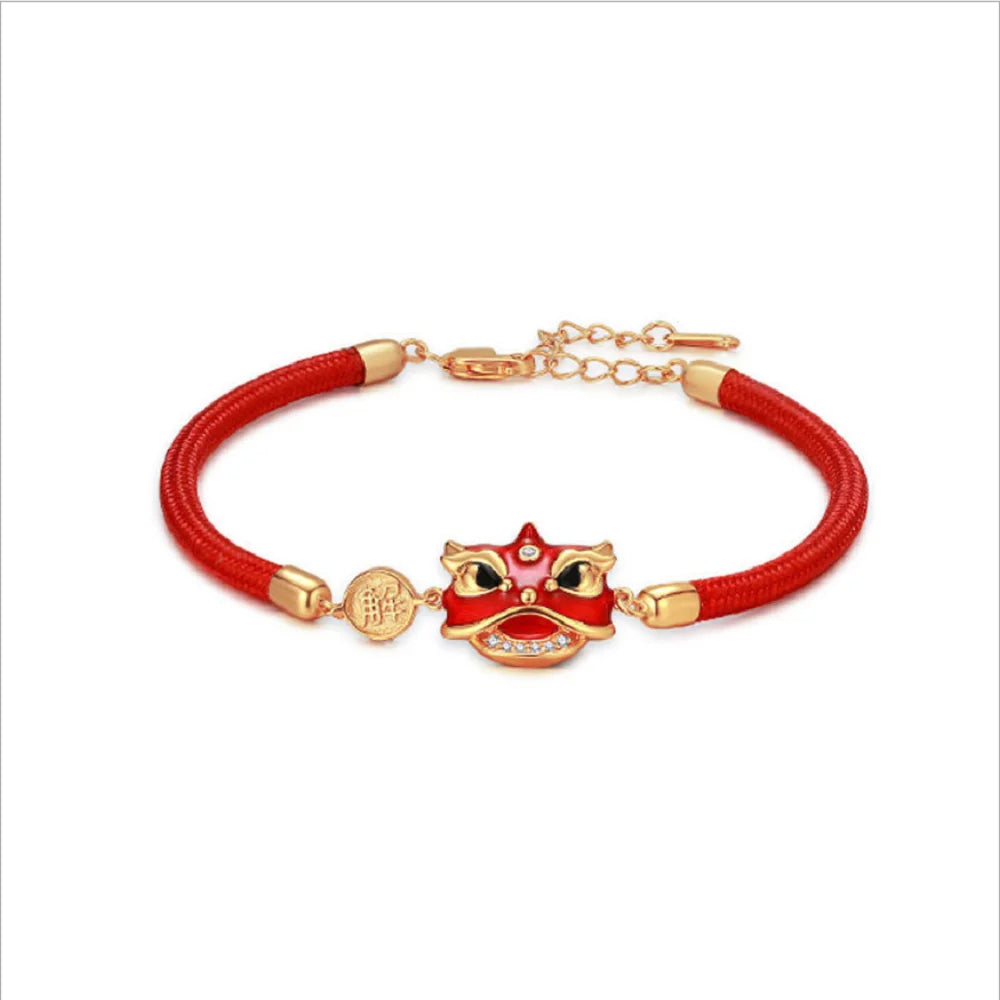 Handmade Adjustable Red String Rope Palace lion Head Bracelet Charm Woven Couple Friendship Bracelets