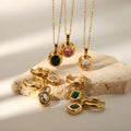 Stainless Steel Women's Jewelry Set 18K Gold Plated Oval Zircon Pendant Necklace & Earrings Fashion Jewelry for Wholesale