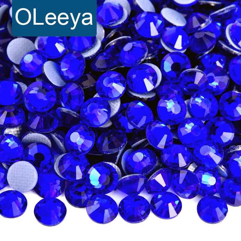 Oleeya Hot Fix Blue Series Glued on Flat Back Rhinestones Glass Rhinestones Strass for Decoration Clothing Transfer