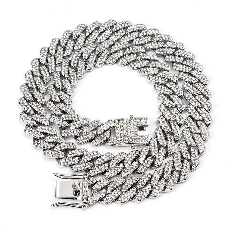 Unisex Necklace Bracelet Jewelry Fashion Hip Hop Chain Cuban Necklace Sparkling Multi-size Diamond Necklace Gifts for Women