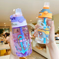Eco Friendly Plastic Kids Drinking Water Bottle Cartoon 480ml Kids Water Cup With Straw and Handle