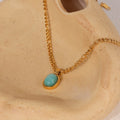 Chris April Fashion Jewelry PVD Gold Plated 316L Stainless Steel Natural Stone Pendant Necklace with Figaro Chain