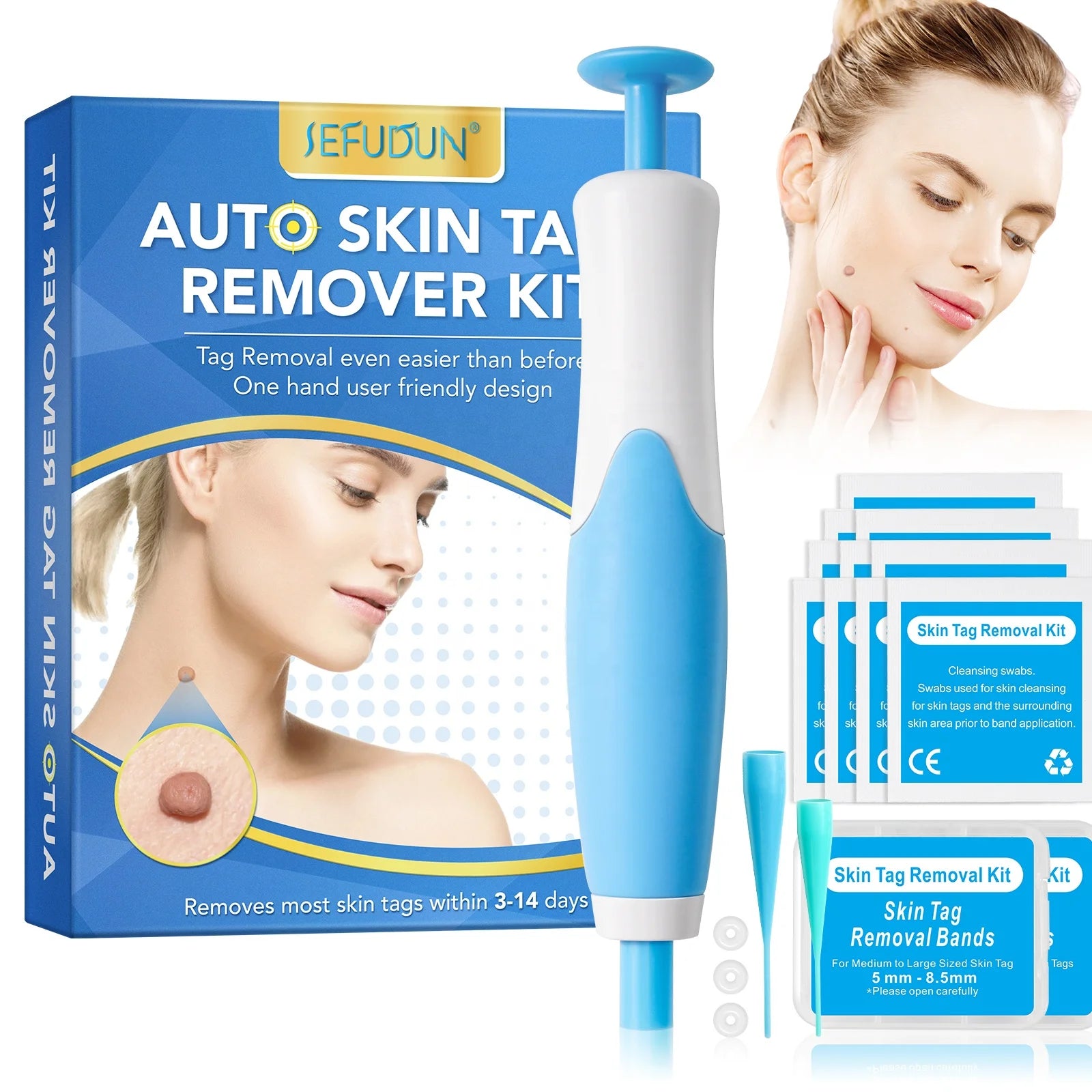SEFUDUN 2 in 1 Auto Warts Skin Tag Removal Kit Safe Micro Medium Smooth Tools Standard Treatment 2-8mm Skin Tag Remover Pen