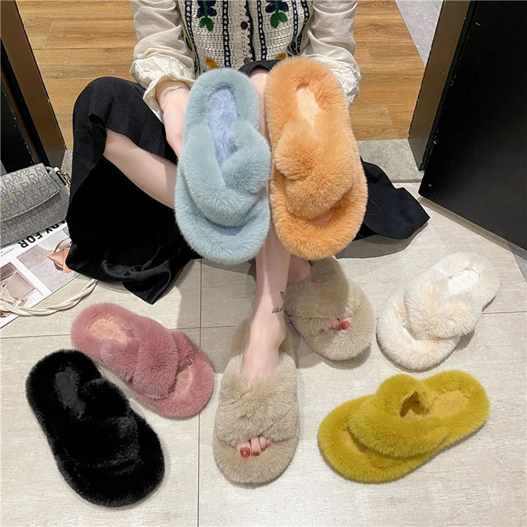 Factory Wholesale Women's Fashion Vegan Fur -Anti-Slip Warm Indoor/Outdoor Slides for Summer & Autumn
