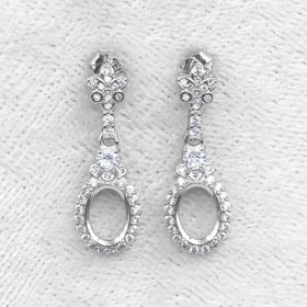 Sterling Silver 6*8mm Semi Mount Stud Eardrops Empty Frame Support Blank Setting S925 Base Without Center Stone DIY for Inlay