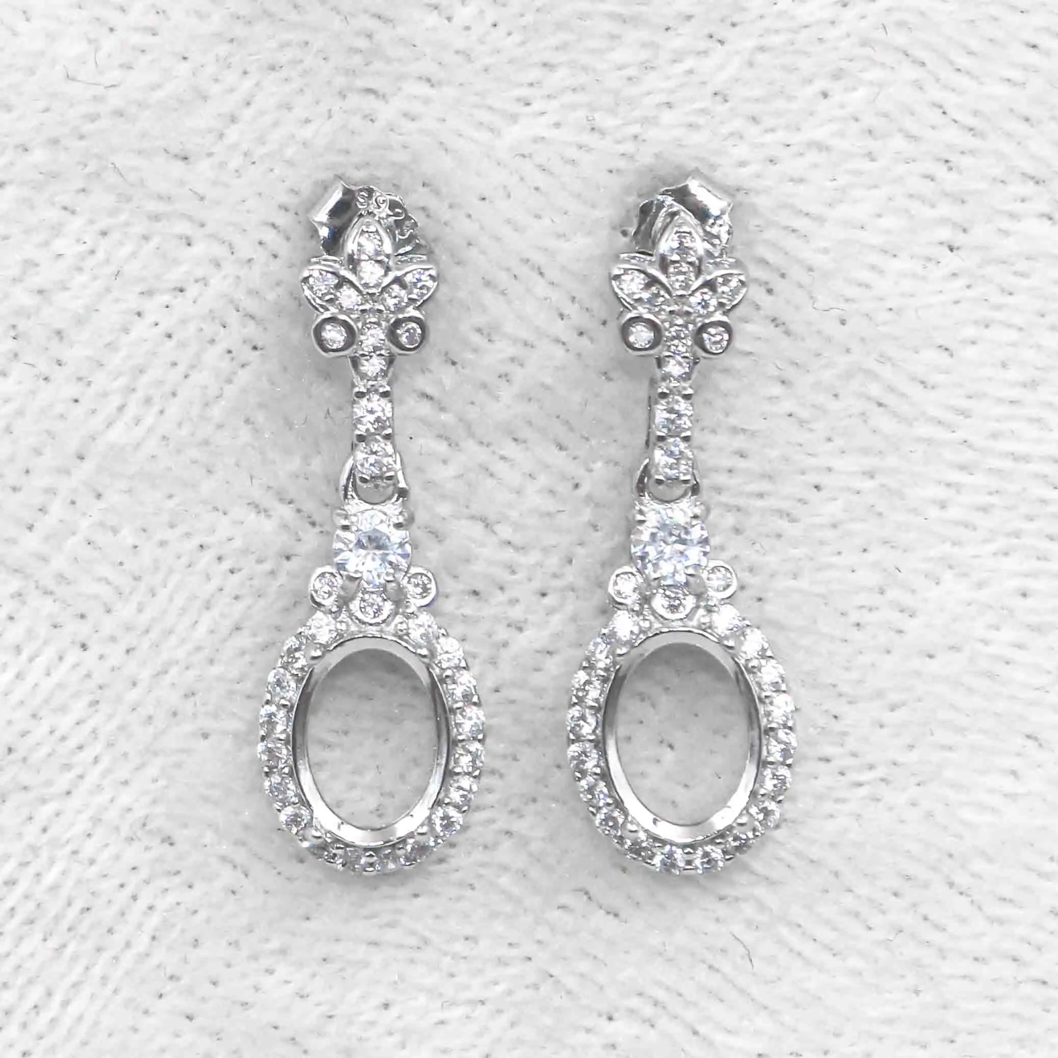 Sterling Silver 6*8mm Semi Mount Stud Eardrops Empty Frame Support Blank Setting S925 Base Without Center Stone DIY for Inlay