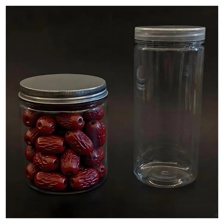 65x100mm 280ml Cylinder PET Can Jar Bottle with Plastic Clear/Black Lid/Aluminum Silver/Gold Cap for Candy and Cookie Storage