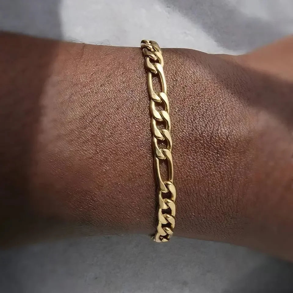 Wholesale Stainless Steel Figaro Chain Gold Plated Bracelet 18k Rope Cuban Chain Jewelry for Women Men