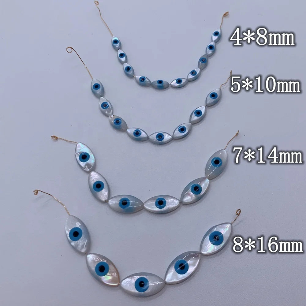 Fashion MOP Sea Shell Marquise Blue Evil Eye Beads for Diy Jewelry Making Accessories Wholesale