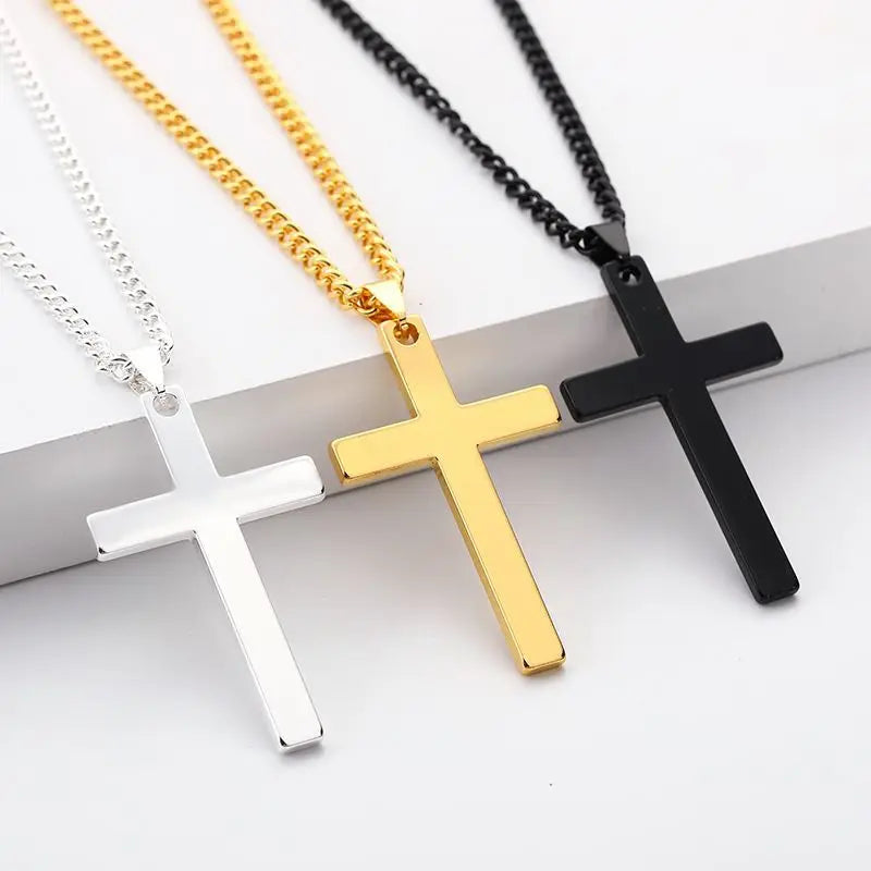 Fashion Hip Hop Gold Plated Cross Pendant Stainless Steel Necklace Glossy Big Cross Necklace Jewelry for Men Women