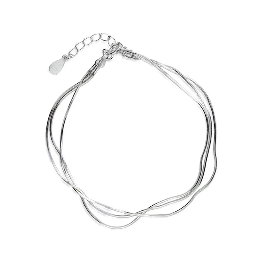 Hot Fashion Three Layer Thread Snake Chain Bracelet 925 Sterling Silver Simple Design Multilayer Line Bracelets Women Jewelry