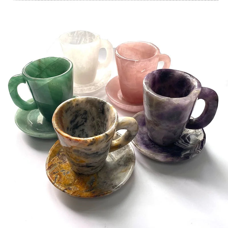 Natural Healing Gemstone Crystal Cup Hand Carved Crystal Crafts Rose Quartz Tea Cup for Gift