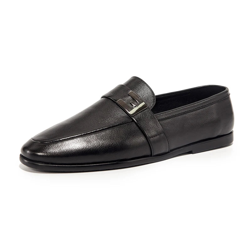 AMPLE Italian Casual Leather Loafer Shoes Men Breathable Slip-On Lightweight Rubber Outsole Anti-Slip Autumn/Winter Office