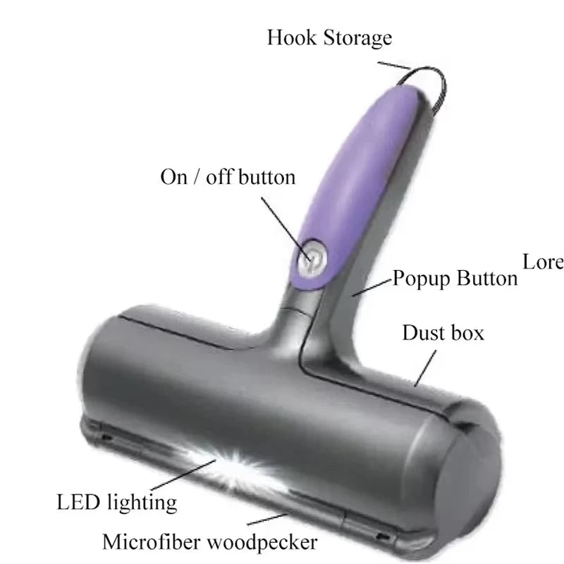 LED Light Self-Cleaning Slicker Reusable Lint Roller Pet Grooming Cute Plastic Tool Cat Dog Hair Washable Brushes Battery