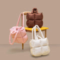 Trendy Luxury Chic Quilted Large Padded Designer Handbag Winter Soft Cotton Puffer Tote Bag with Zipper Closure for Women