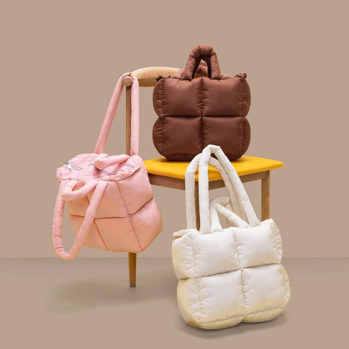 Trendy Luxury Chic Quilted Large Padded Designer Handbag Winter Soft Cotton Puffer Tote Bag with Zipper Closure for Women