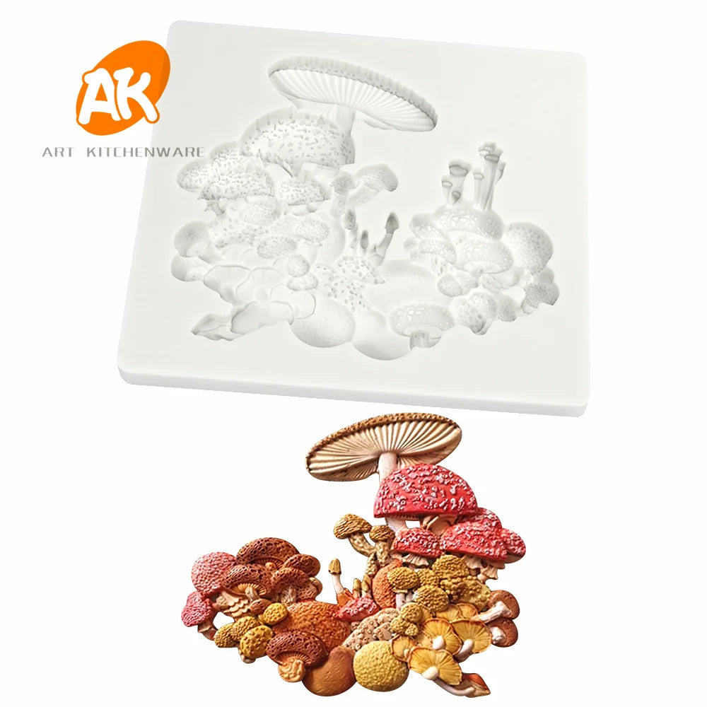 AK New Mushroom Silicone Fondant Cake Decorating Mold Gum Paste Embosser Silicone Chocolate Mould Sugarcraft Candy Pastry Mold