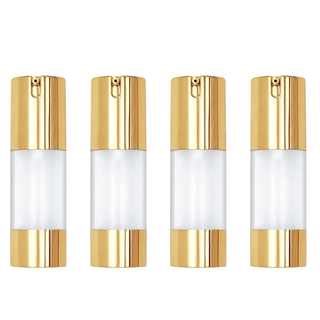 Empty Travel 50ml Refillable Plastic Cosmetic Dispenser Gold Airless Pump Bottle for Liquid Foundation LotionShampoo