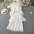 Jacquard Sweet Anti-aging Design Tassel Cardigan Jacket High Waist Slimming Skirt Two-piece Set