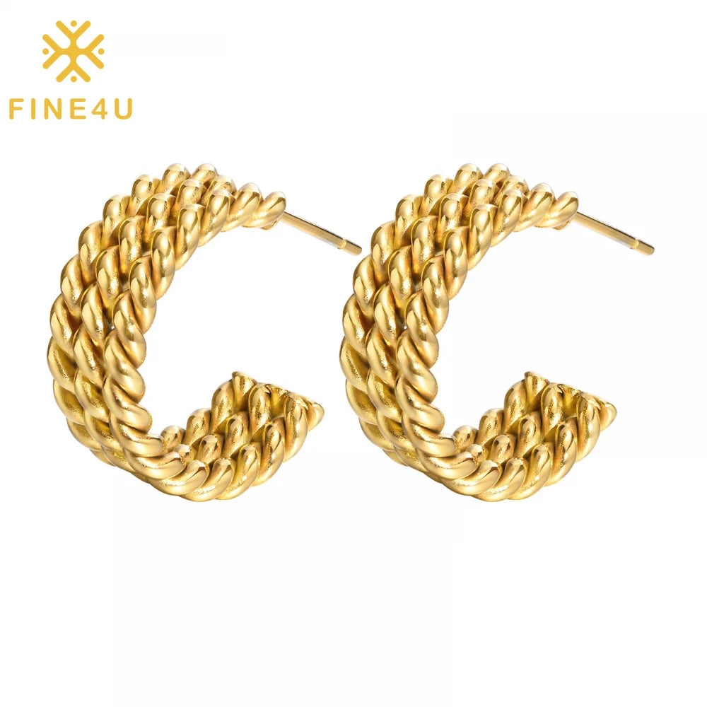 New Vintage Tarnish Free Women Fashion Jewelry Hypoallergenic Chunky Twisted Gold Plated Hoop Earrings