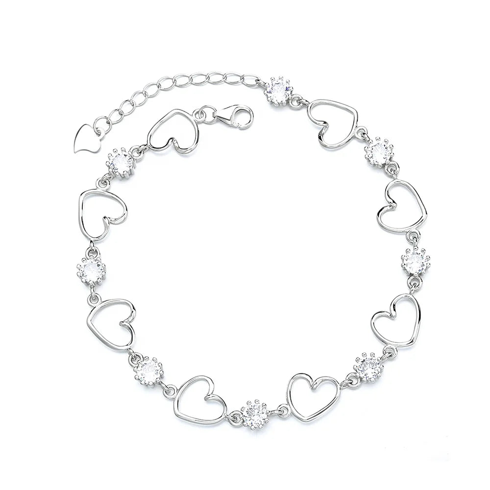Fine Jewelry 925 Sterling Silver Paved Zircon Heart-shaped Charm Bracelet Jewelry Gift for Women Luxury Zircon Heart Bracelet