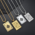 BINSHUO Playing Cards Necklace Stainless Steel Jewelry Hip Hop Gold Plated Poker Spades a Red Peach K Pendant Necklace for Men