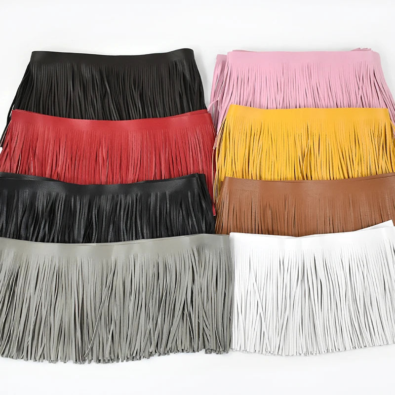Deepeel TF207 5m Garment Accessories Skirt Decorate Long Short PU Leather Material Tassel Trim Fringe Lace Hemline