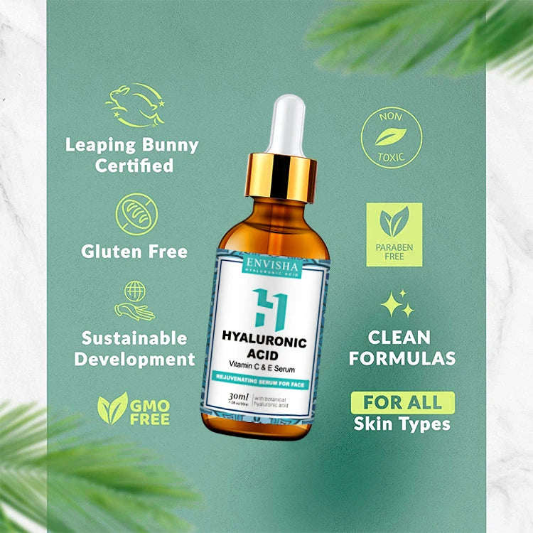 ENVISHA Skin Care Serum Facial Anti Aging Moisturizing Vegan Peptides Hyaluronic Acid Serum