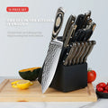 Professional 15-Piece Kitchen Knife Set with Wooden Block Dishwasher Safe Stainless Steel Chef Knives Set with Colored Gift