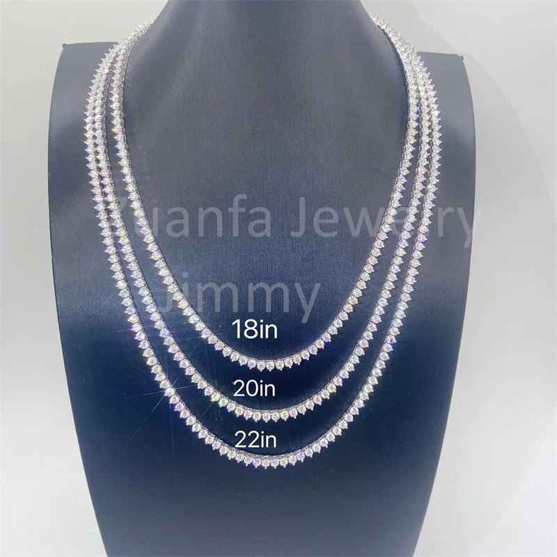 GRA Certificates Pass Diamond Tester Iced Out Tennis Chain 3 Claws Cluster Chain  D VVS1 3mm 4mm 925 Silver Cluster Tennis Chain