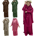 Hot Sale Islamic Children Clothing  Khimar Jilbab Kids Abaya Dress Muslim 2 Pc Prayer Abaya Set for Girls