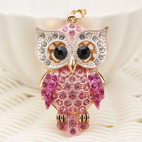 Wholesale Promotion Sparkling Design Creativity Rhinestone Owl Key Chain 3D Vivid Metal Car Pendant Glitter Crystal Owl Keychain
