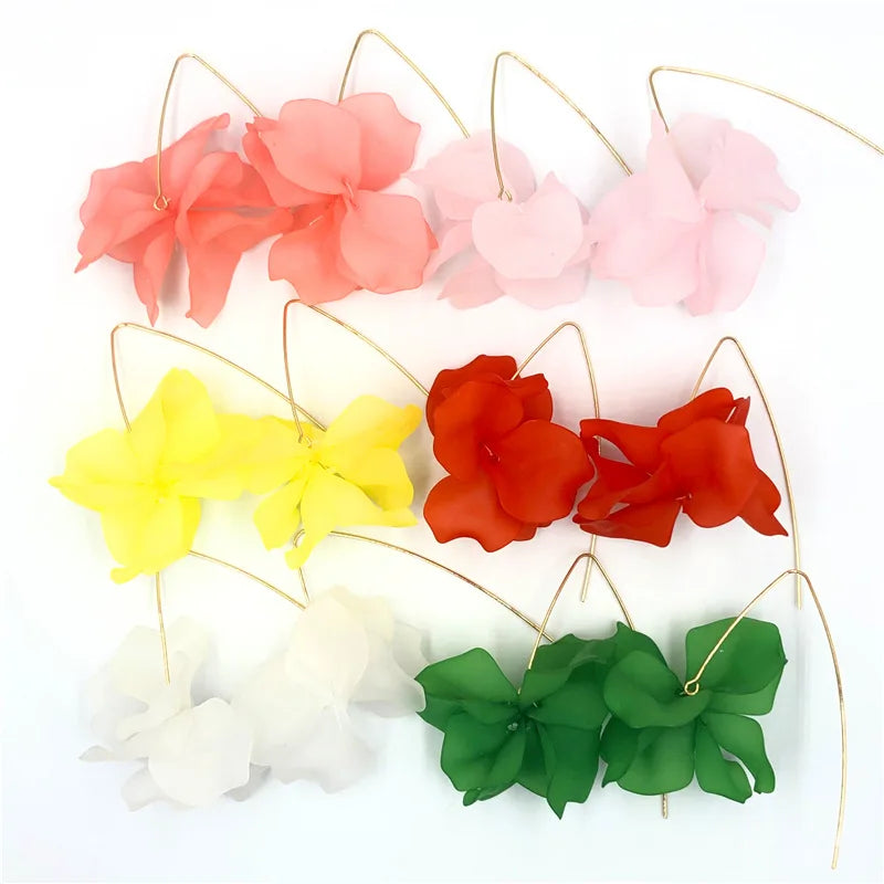 New Trendy Flower Earrings Women's Anniversary Party Spring Summer Handmade Jewelry Acrylic Frost Clear Petals Custom Charm Drop