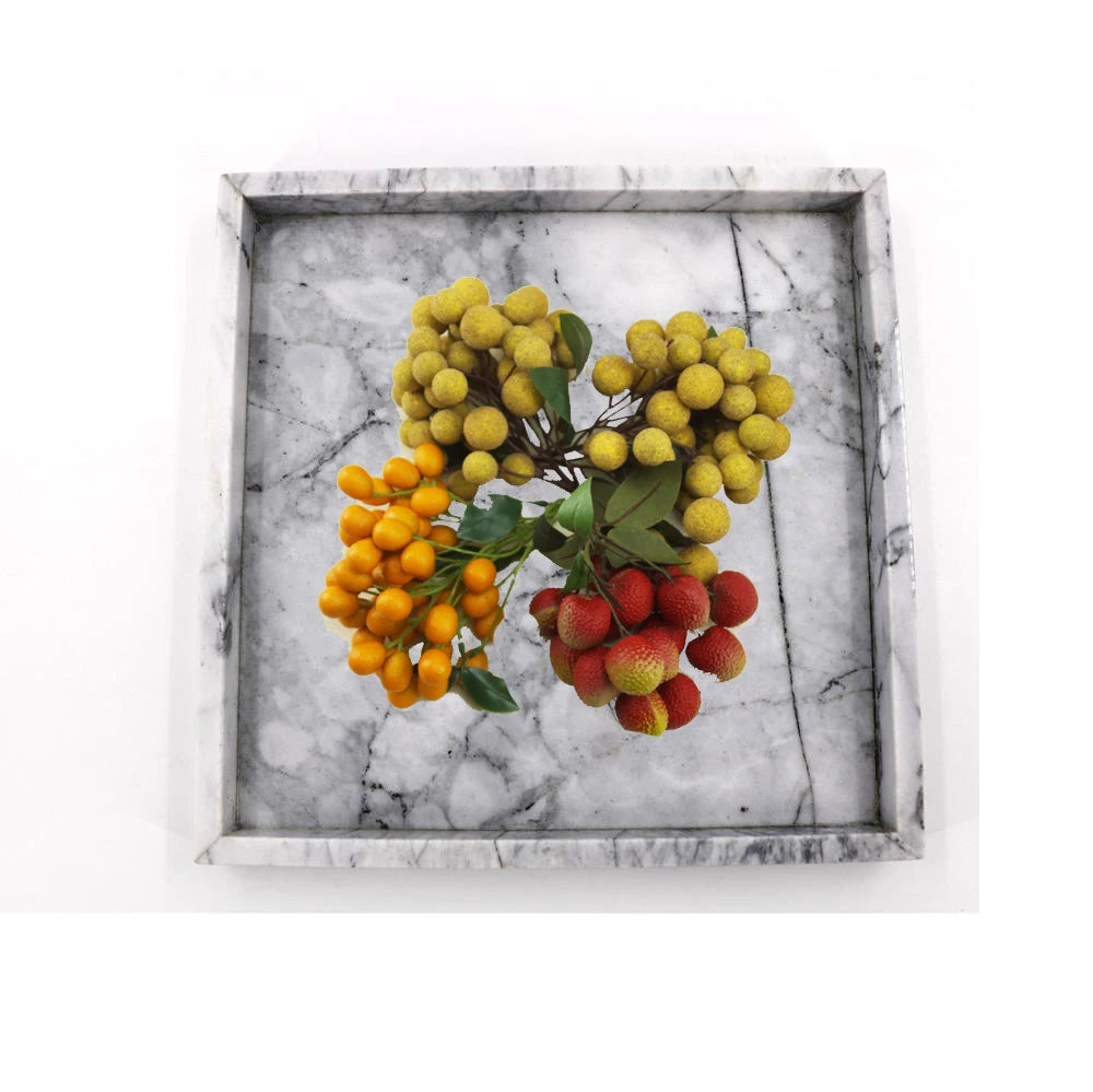 Nordic Marble Square Decorative Tray for Dessert Fruit and Home Table Display