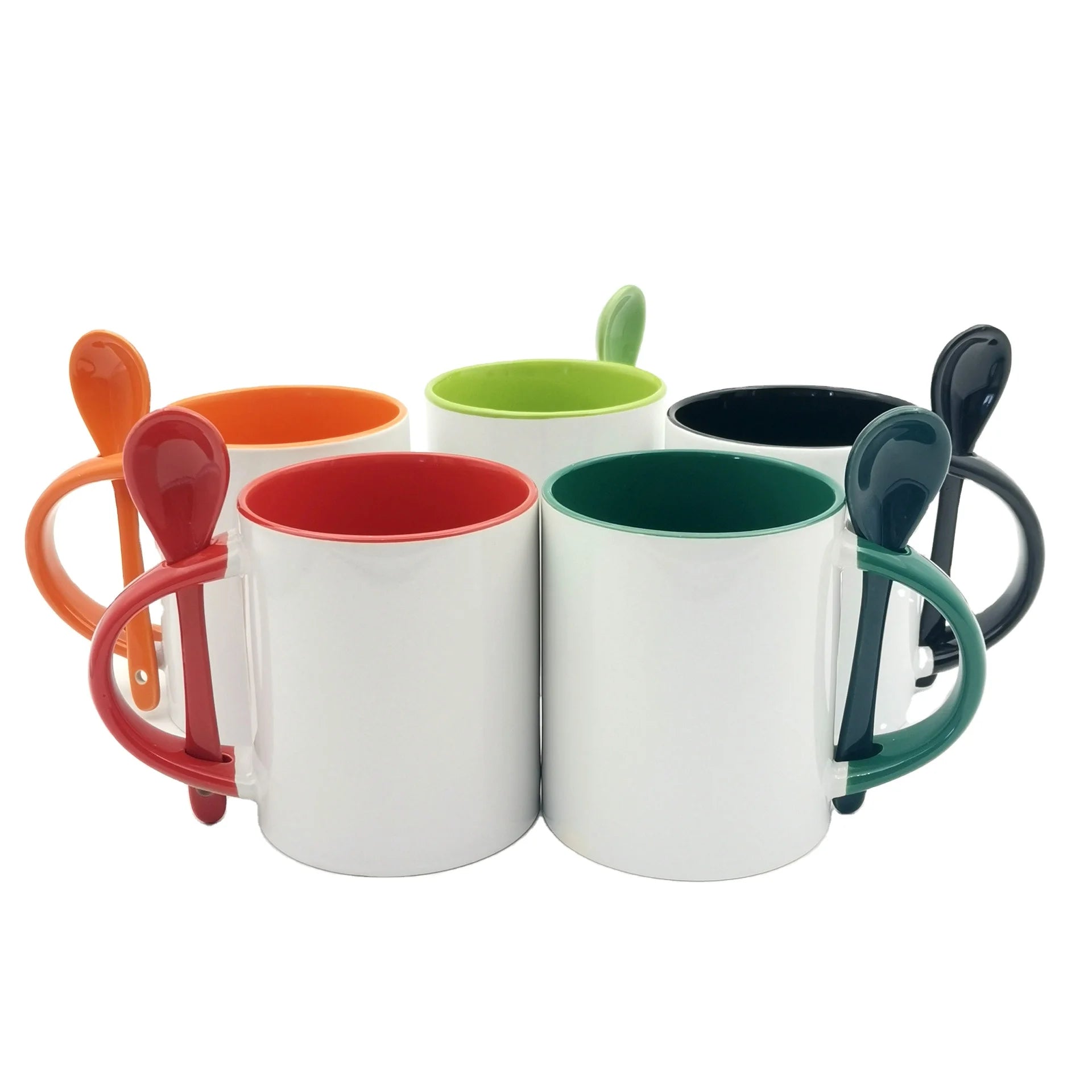 Custom 11oz Coffee Mug with Spoon Inner Color Sublimation Blank for Advertising/Christmas Gifts Present Accessories