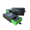 Pull Drawer Ribbon logo Silver Foil Embossed Green Paper Cardboard Stock Recyclable Gift Box for Car Keychain Custom EVA Insert