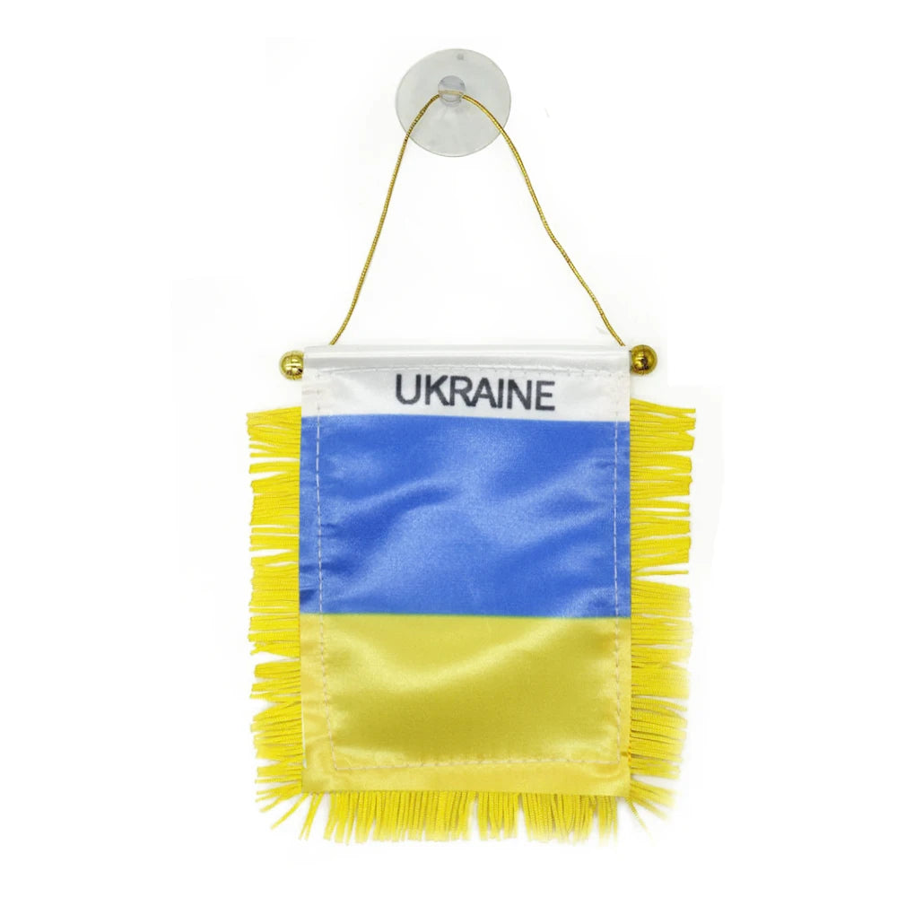 2026 Custom Logo Digital Printing Satin Material Hanging  Ukraine Pennant Flag for Car Rearview Mirror and Home Decoration