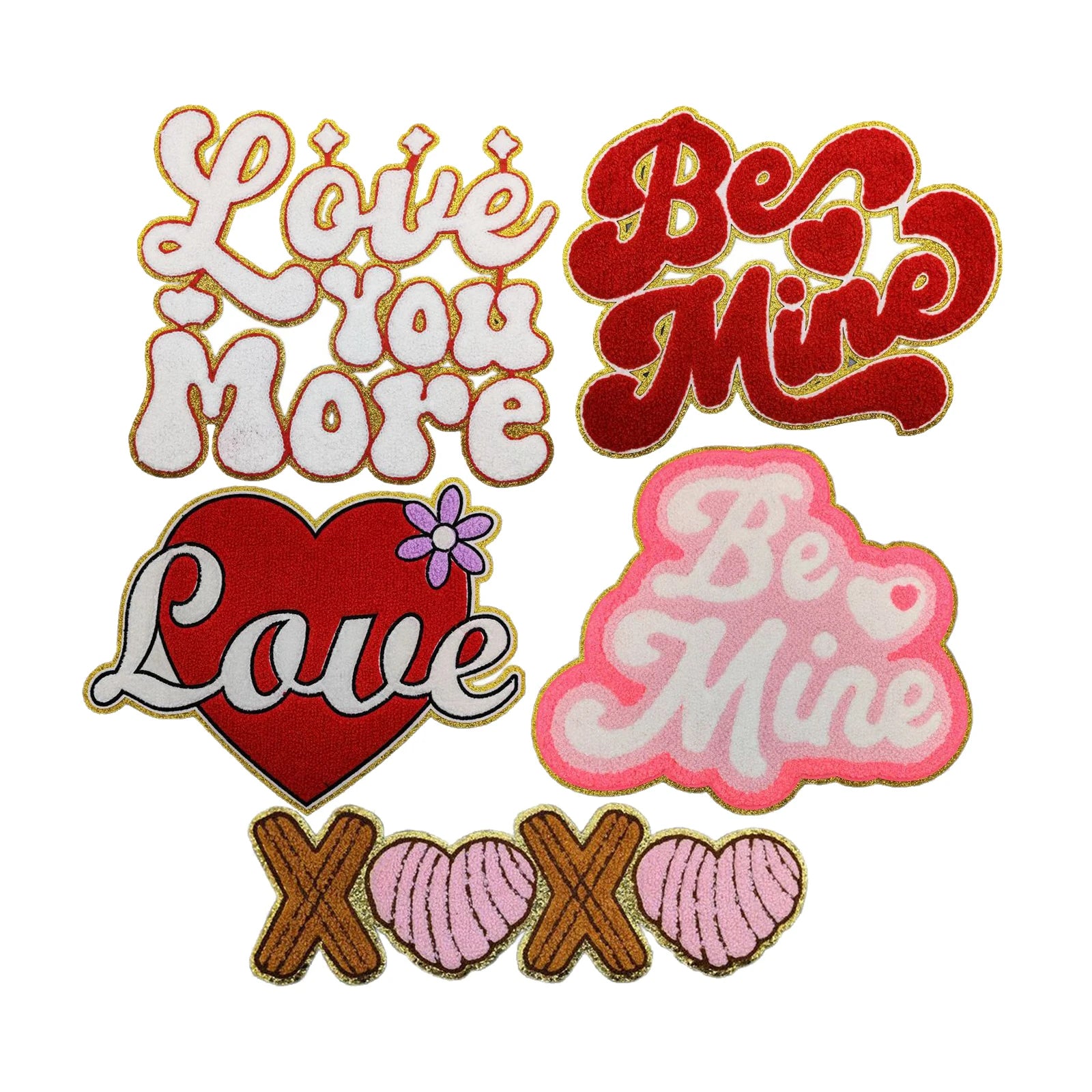 Valentines Letters Chenille Embroidery Glitter Iron on Large love You More Patches