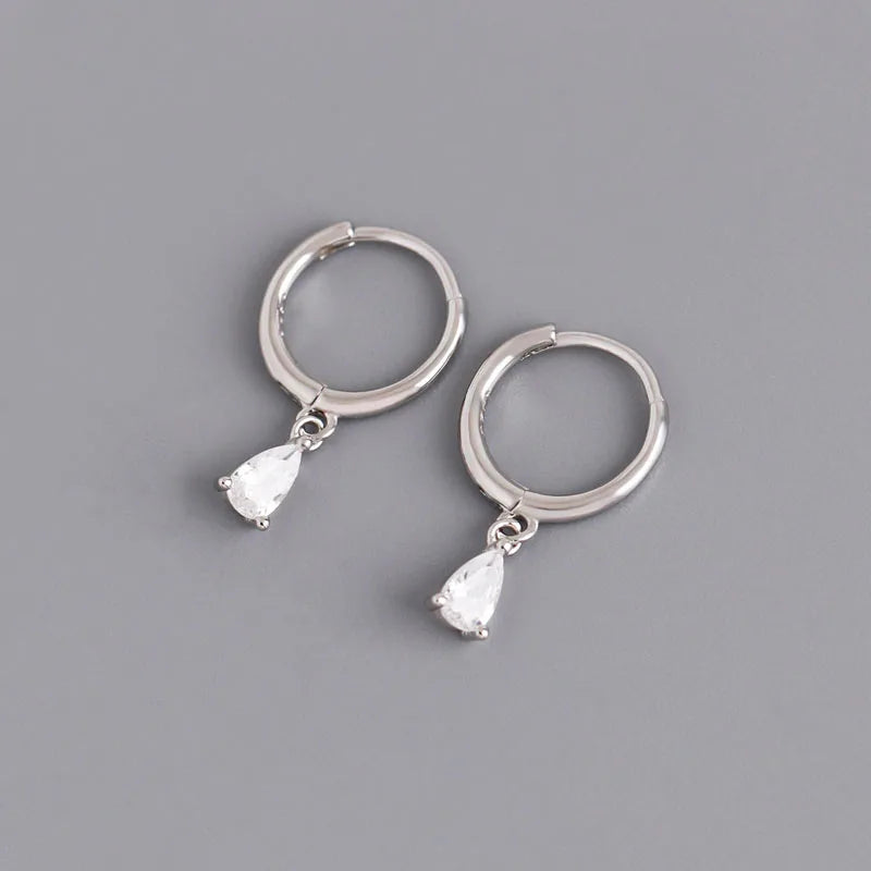 Cubic Zircon Tear-Drop Shape Women Ear Hoop Earrings for Wedding Wholesale 925 Sterling Silver Jewelry Gifts