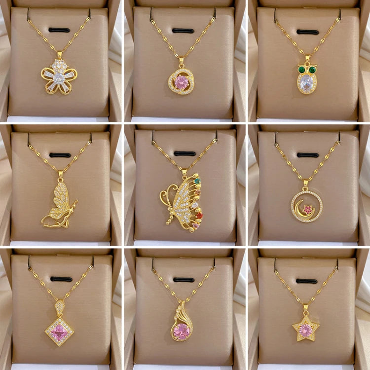 X150 Wholesale Gold Plated Stainless Steel Chain Copper with Cubic Zirconia Pendant Necklace Enamel Necklace Jewelry for Women