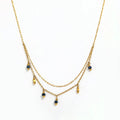 Joolim Jewelry 18K Gold Plated Blue Glass Stone Pendant Double-layer Choker Necklace Stainless Steel Jewelry Wholesale