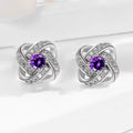 Rainbowking S925 Sterling Silver Botanical Flower Earrings Purple Diamond White Diamond Zirconia Earrings Geometric Fine Jewelry