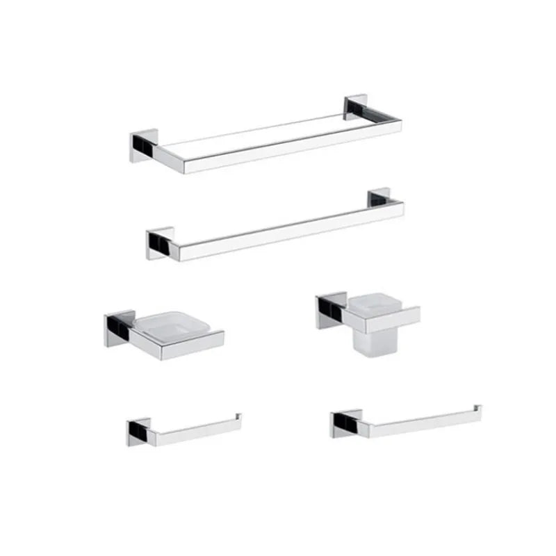 Retro Square Stainless Steel 6-Piece Bathroom Hardware Set Luxury Cost-Effective Bath Accessories Kit