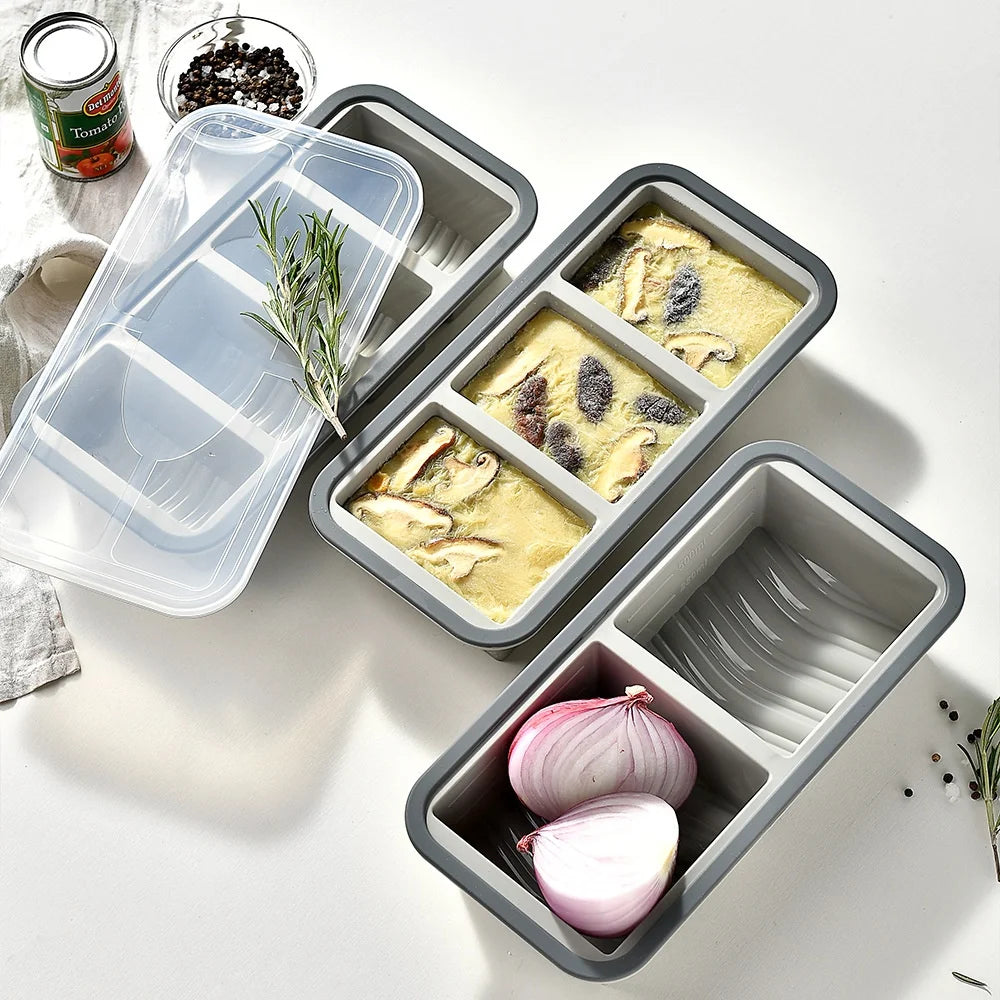 2/3/4 Compartment Eco-Friendly Durable Silicone Bento Lunch Box Plastic Lid 2-3L Capacity Freshness Preservation Food Storage