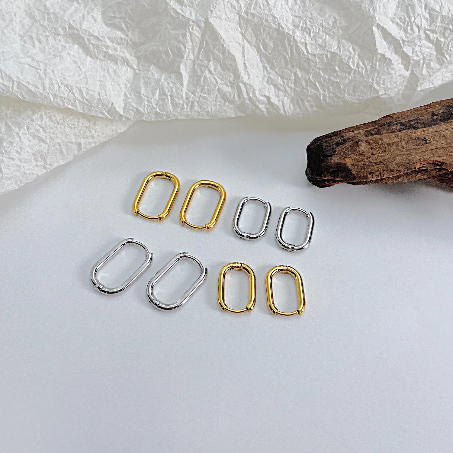 Summer Season Gold Plated 316L Stainless Steel Rectangle Heart Huggie Hoop Earrings for Women Ladies